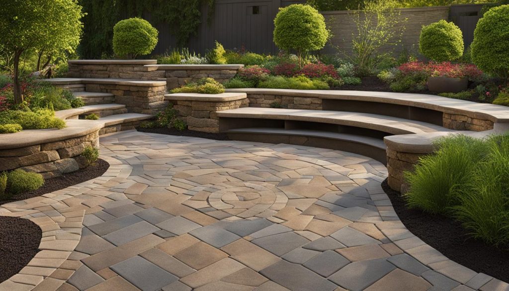 Interlocking pavers arranged in various patterns