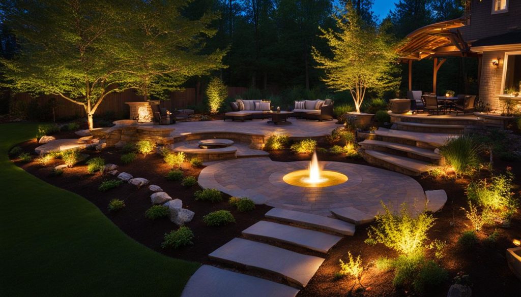 Highlighting features in landscape with interlocking lighting ideas
