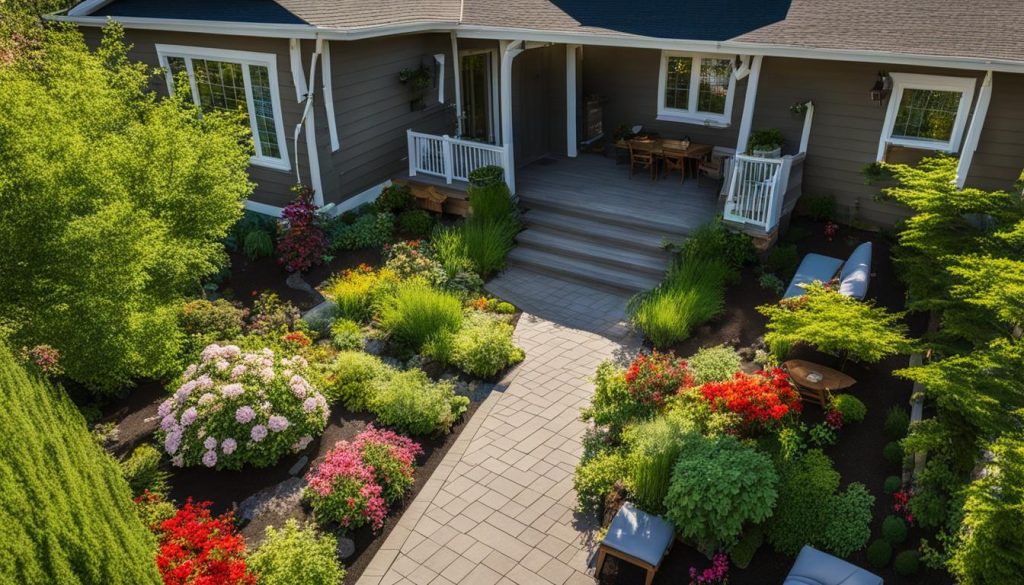 Walkway interlocking borders in a Canadian backyard